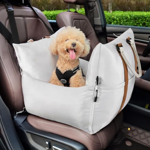 Pawaboo Hunde Autositz für Kleine Hunde, Wasserdichter Hundeautositz mit festen Schnallen und Sicherheitsleine, Verdickter Hundesitz Reisetasche Hund Auto Sitz mit Weicher Füllung, Bis zu 25lbs von Pawaboo