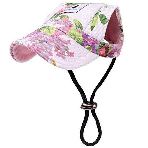 Pawaboo Hunde Baseballmütze, Basecap Verstellbar Sonnenschutz Hut Hundecap mit Ohrlöchern für Welpen Haustier, S, Floral Lila von Pawaboo