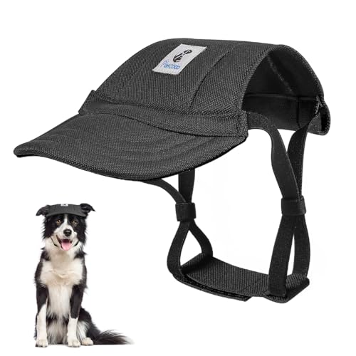 Pawaboo Hunde Baseballmütze, Hundemütze mit elastischen Ohrlöchern, Verstellbar Hundecap Sport Haustier Hut Sonnenschutz für kleine, mittelgroße & große Hunde, Hunde Outfits, L, Schwarz von Pawaboo