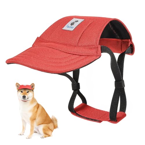 Pawaboo Hunde Baseballmütze, Hundemütze mit elastischen Ohrlöchern, Verstellbar Hundecap Sport Haustier Hut Sonnenschutz für kleine, mittelgroße & große Hunde, Hunde Outfits Hundekostüm (Rot, M) von Pawaboo
