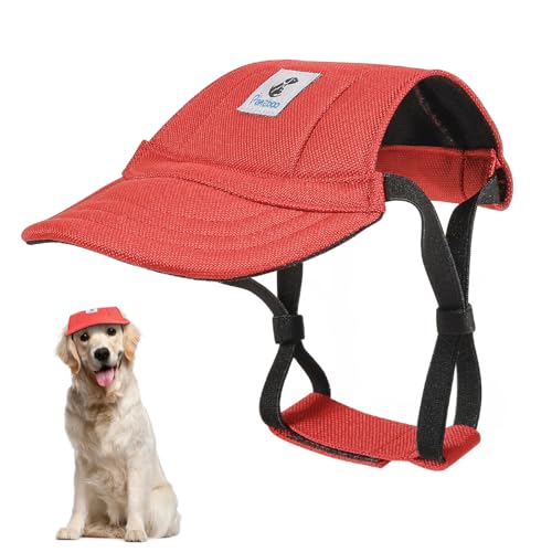 Pawaboo Hunde Baseballmütze, Hundemütze mit elastischen Ohrlöchern, Verstellbar Hundecap Sport Haustier Hut Sonnenschutz für kleine, mittelgroße & große Hunde, Outfits Hundekostüm (Rot, XL) von Pawaboo