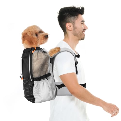 Pawaboo Hunde-Rucksack Tragetasche, Hundetrage für Kleine Mittlere Rassen mit Brustgurt, Verstellbarer & Atmungsaktiver Welpenrucksack, Hunderucksack für Reisen Wandern Camping, S, Schwarz von Pawaboo
