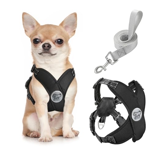 Pawaboo Hundegeschirr mit Hundeleine Set, X-Rahmen Verstellbares Anti Zug Anti-Erstickung Hund Brustgeschirr für Kleine, Mittelgroße Hunde & Welpen, Atmungsaktive Hundeweste mit Leine (S, Schwarz) von Pawaboo