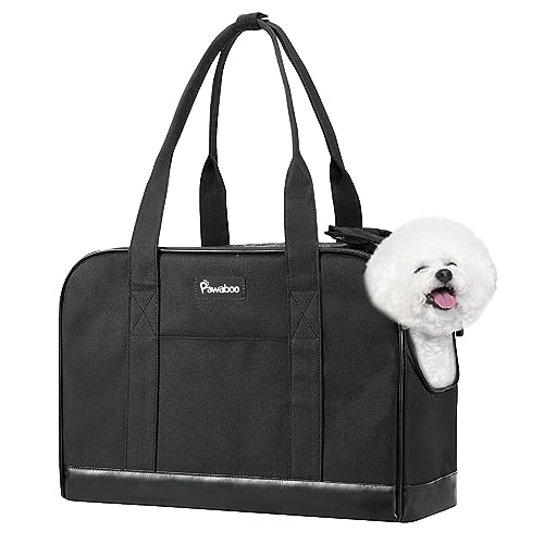 Pawaboo Hundetasche, Atmungsaktive Hundetragetasche mit Katzentasche Verstellbarem Sicherheitsgurt und Taschen für Einkaufen Reisen, Tragetasche für Kleine Mittlere Hund Katze, Schwarz von Pawaboo