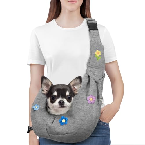 Pawaboo Hundetragetasche, Tragbare Haustier Hundetasche mit Verstellbare Schultergurt,Outdoor Reise Haustier Umhängetasche Transporttasche für Klein Hund Katze (Bis zu 12lbs), Blumen + Grau von Pawaboo