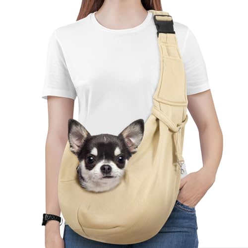 Pawaboo Hundetragetasche, Tragbare Haustier Hundetasche mit Verstellbare Schultergurt,Outdoor Reise Haustier Umhängetasche Transporttasche für Klein Hund Katze (Bis zu 12lbs), Khaki von Pawaboo