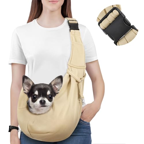 Pawaboo Hundetragetasche Welpen, Tragbare Transporttasche für Hunde Bis zu 12 lbs, Tragetuch Hund Katzen Verstellbar, Outdoor Hund Tragetuch Haustiere Umhängetasche für Klein Hund Katze, Khaki von Pawaboo