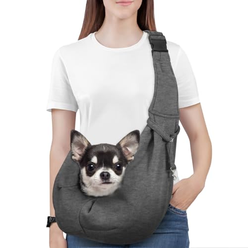 Pawaboo Hundetragetasche, Tragbare Haustier Hundetasche mit Verstellbare Schultergurt,Outdoor Reise Haustier Umhängetasche Transporttasche für Klein Hund Katze (Bis zu 12lbs), Dunkelgrau von Pawaboo
