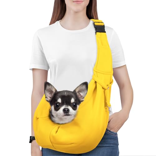 Pawaboo Hundetragetasche, Tragbare Haustier Hundetasche mit Verstellbare Schultergurt,Outdoor Reise Haustier Umhängetasche Transporttasche für Klein Hund Katze (Bis zu 12lbs), Gelb von Pawaboo