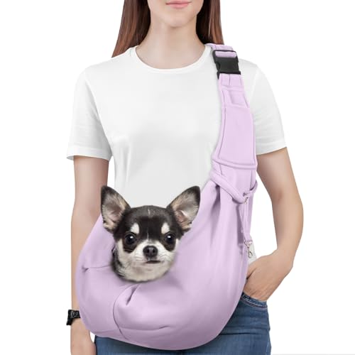 Pawaboo Hundetragetasche, Tragbare Haustier Hundetasche mit Verstellbare Schultergurt,Outdoor Reise Haustier Umhängetasche Transporttasche für Klein Hund Katze (Bis zu 12lbs), Helles Lila von Pawaboo