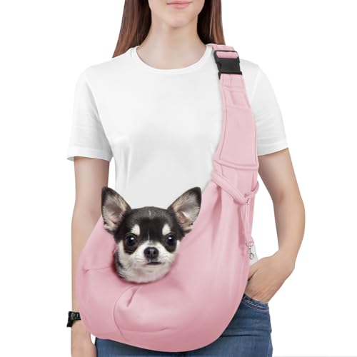 Pawaboo Hundetragetasche, Tragbare Haustier Hundetasche mit Verstellbare Schultergurt,Outdoor Reise Haustier Umhängetasche Transporttasche für Klein Hund Katze (Bis zu 12lbs), Helles Rosa von Pawaboo
