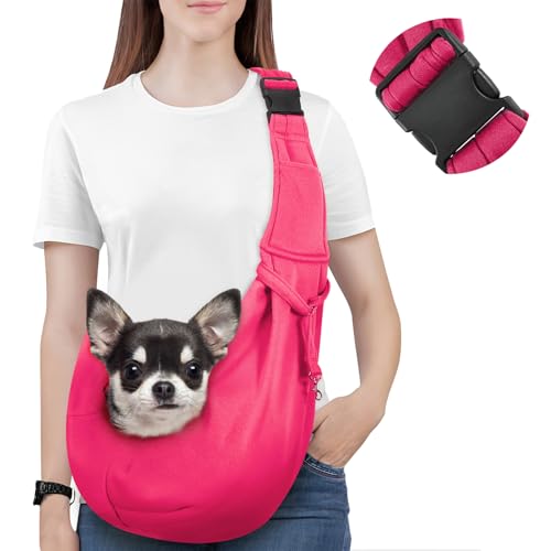 Pawaboo Hundetragetasche Welpen, Tragbare Transporttasche für Hunde Bis zu 12 lbs, Tragetuch Hund Katzen Verstellbar, Outdoor Hund Tragetuch Haustiere Umhängetasche für Klein Hund Katze, Magenta von Pawaboo