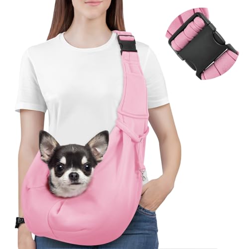 Pawaboo Hundetragetasche Welpen, Tragbare Transporttasche für Hunde Bis zu 12 lbs, Tragetuch Hund Katzen Verstellbar, Outdoor Hund Tragetuch Haustiere Umhängetasche für Klein Hund Katze, Rosa von Pawaboo