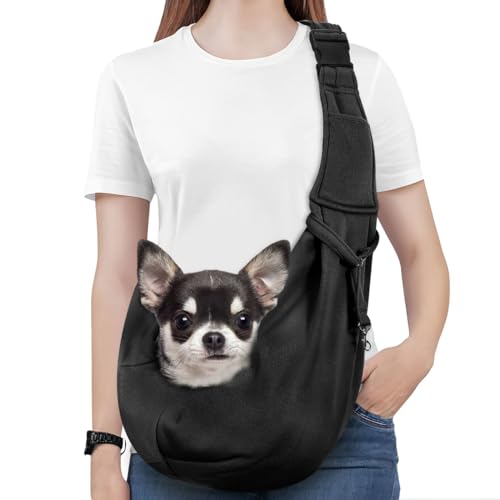 Pawaboo Hundetragetasche Welpen, Tragbare Transporttasche für Hunde Bis zu 12 lbs, Tragetuch Hund Katzen Verstellbar, Outdoor Tragetuch Haustiere Umhängetasche für Klein Hund Katze, Schwarz von Pawaboo