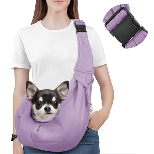 Pawaboo Hundetragetasche Welpen, Tragbare Transporttasche für Hunde Bis zu 12 lbs, Tragetuch Hund Katzen Verstellbar, Outdoor Hund Tragetuch Haustiere Umhängetasche für Klein Hund Katze, Violett von Pawaboo