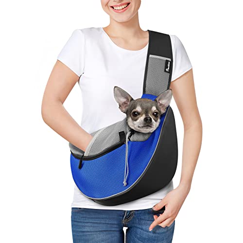 Pawaboo Hundetragetasche, Neu aufgewertet Hundetasche mit Touch-Pocket, Verstellbare Tragetasche Hund, Haustier Umhängetasche Transporttasche für Haustiere für Outdoor Reisen - S, Blau von Pawaboo