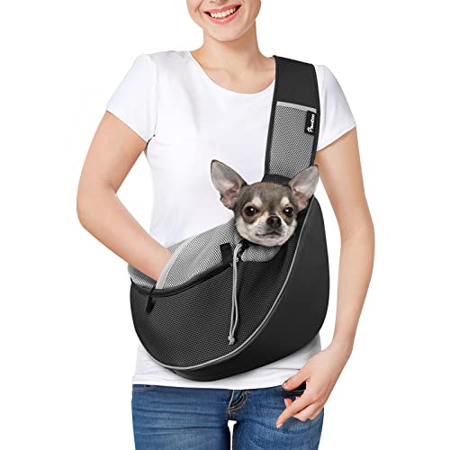 Pawaboo Hundetragetasche, Neu aufgewertet Hundetasche mit Touch-Pocket, Verstellbare Tragetasche Hund, Haustier Umhängetasche Transporttasche für Haustiere für Outdoor Reisen - S, Schwarz von Pawaboo