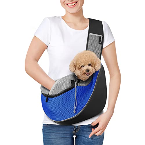 Pawaboo Hundetragetasche, Neu aufgewertet Hundetasche mit Touch-Pocket, Verstellbare Tragetasche Hund, Haustier Umhängetasche Transporttasche für Haustiere für Outdoor Reisen - M, Blau von Pawaboo