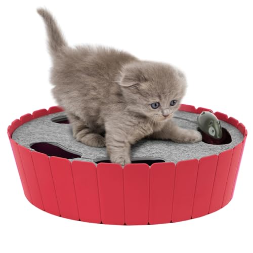 Pawaboo Interactive Cat Toy with Running Mouse, Electronic Motion Cat Toy Automatic Teaser for Indoor Cats, Pop and Play Hide Seek Cat Toy Hunting Mouse for Pet Cat Kitten Play Fun Exercise, Rot von Pawaboo
