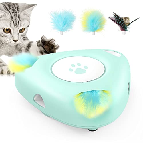 Pawaboo Interaktiv Katzenspielzeug, Elektronisches Federspielzeug mit 3 Austauschbaren Federn Automatisches Spielzeug Intelligenzspielzeug für Innenbereich Katzen Haustiere, Blauer See von Pawaboo