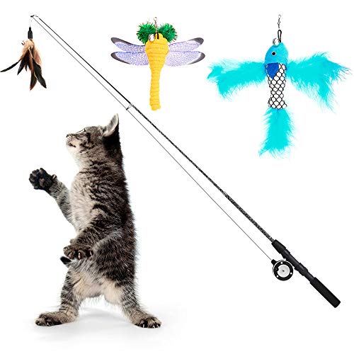 Pawaboo Interaktive Katzenspielzeug, Einziehbar Katzenangel mit 3 Ersatz Angelköder aus Federn und Glocken, Einstellbare Schnurlänge, Feder-Teaser für Katzen Kätzchen Spaß Pawaboo Interaktive Katzenspielzeug, Einziehbar Katzenangel mit 3 Ersatz Angelköder aus Federn und Glocken, Einstellbare Schnurlänge, Feder-Teaser für Katzen Kätzchen Spaß von Pawaboo