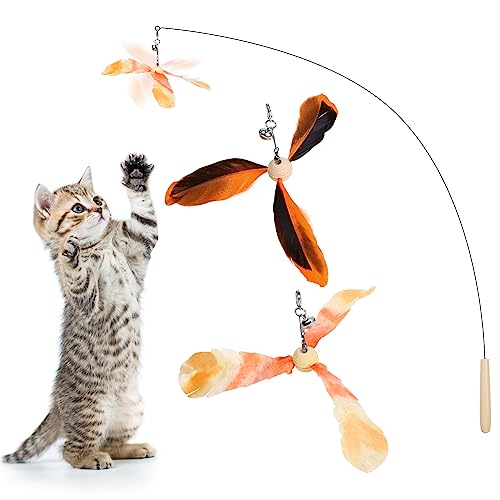 Pawaboo Interaktives Katzenspielzeug, 35" Katzenangel Stabil mit 2 Federnachfüllungen und Flexiblem Stahldraht Massivholzgriff Kätzchen Zauberstab, Katze Spielzeug für Kätzchen Katzen von Pawaboo