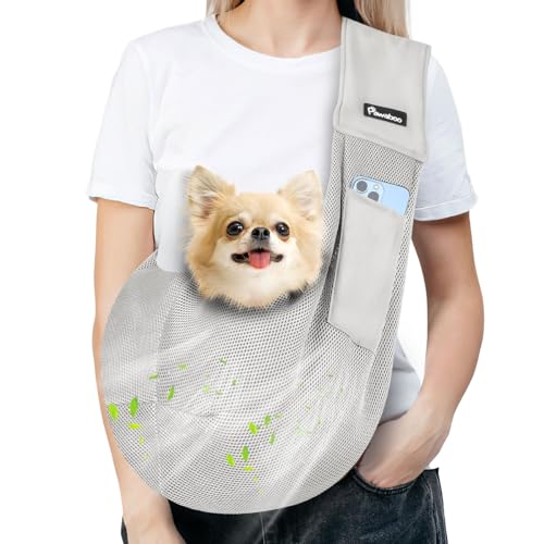 Pawaboo Hundetragetasche, Tragbare Haustier Hundetasche mit Atmungsaktiver Mesh-Tasche, Outdoor Reise Haustier Umhängetasche, Tragetücher für Klein Hund Katze (Bis zu 14lbs), Grau von Pawaboo