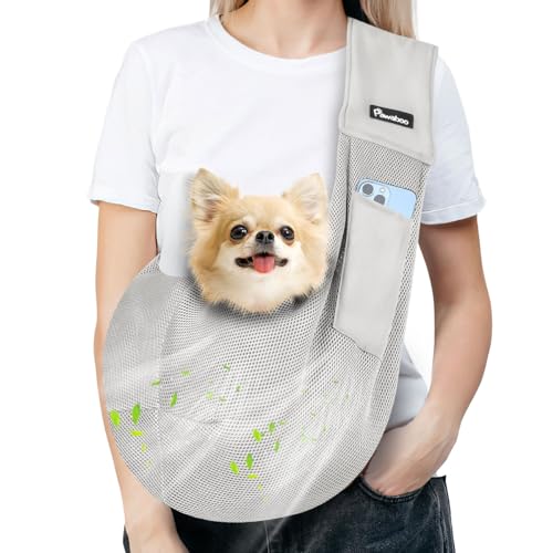 Pawaboo Hundetragetasche, Tragbare Haustier Hundetasche mit Atmungsaktiver Mesh-Tasche, Outdoor Reise Haustier Umhängetasche Transporttasche für Klein Hund Katze (Bis zu 14lbs), Grau von Pawaboo