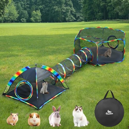 Pawaboo Katzen Zelt mit Tunnel, 3 in 1 Spleißen Outdoor Katzengehege, Faltbar Tragbar Laufgitter für Katzen Kätzchen, Inklusive 1 Haustier Laufstall + 1 Haustier Zelt + 1 Haustiers Tunnel, Regenbogen Pawaboo Katzen Zelt mit Tunnel, 3 in 1 Spleißen Outdoor Katzengehege, Faltbar Tragbar Laufgitter für Katzen Kätzchen, Inklusive 1 Haustier Laufstall + 1 Haustier Zelt + 1 Haustiers Tunnel, Regenbogen von Pawaboo