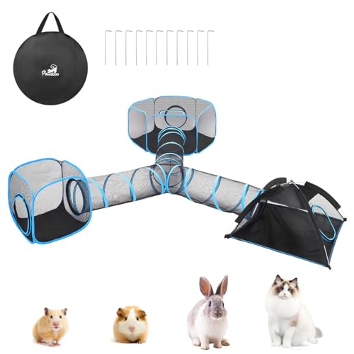 Pawaboo Katzen Zelt mit Tunnel, 4 in 1 Spleißen Outdoor Katzengehege, Faltbar Tragbar Laufgitter, Inklusive 1 Haustier Laufstall + 2 Haustiers Zelt + 1 Haustier Tunnel, Hellblau + Schwarz Pawaboo Katzen Zelt mit Tunnel, 4 in 1 Spleißen Outdoor Katzengehege, Faltbar Tragbar Laufgitter, Inklusive 1 Haustier Laufstall + 2 Haustiers Zelt + 1 Haustier Tunnel, Hellblau + Schwarz von Pawaboo