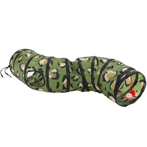 Pawaboo Katzentunnel, S-förmiger Katzentunnel 25 * 97cm(9,8"*38,2") mit Bällen und Glocken, Zusammenklappbares Kätzchen Spielzelt Spielzeug Interaktives Katzenhaus mit Gucklöchern, Leopard Muster von Pawaboo