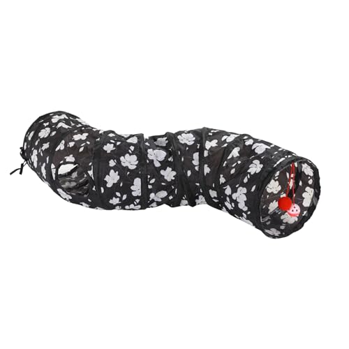 Pawaboo Katzentunnel, S-förmiger Katzentunnel 25 * 97cm(9,8"*38,2") mit Bällen und Glocken, Zusammenklappbares Kätzchen Spielzelt Spielzeug Interaktives Katzenhaus mit Gucklöchern, Magnolie von Pawaboo
