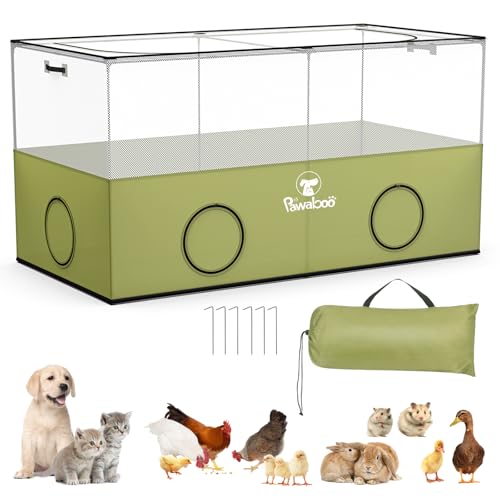Pawaboo Kleintier-Laufstall, Haustierkäfig-Zelt mit Atmungsaktiver Netzwand und Abnehmbarem Boden, Faltbares Kleintiergehege für Welpe Kätzchen Kaninchen Huhn Schwein Indoor Outdoor Zaun, Avocadogrün von Pawaboo