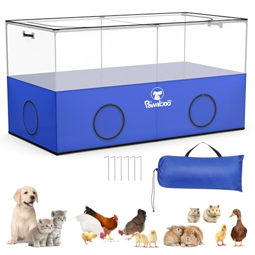 Pawaboo Kleintier-Laufstall, Haustierkäfig-Zelt mit Atmungsaktiver Netzwand und Abnehmbarem Boden, Faltbares Kleintiergehege für Welpe Kätzchen Kaninchen Huhn Schwein Indoor Outdoor Zaun, Blau von Pawaboo