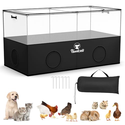 Pawaboo Kleintier-Laufstall, Haustierkäfig-Zelt mit Atmungsaktiver Netzwand und Abnehmbarem Boden, Faltbares Kleintiergehege für Welpe Kätzchen Kaninchen Huhn Schwein Indoor Outdoor Zaun, Schwarz von Pawaboo