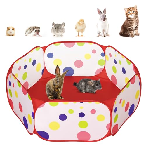 Pawaboo Kleintier-Laufstall, Wasserdichtes Kleintierkäfig-Zelt mit Starkem Stahldraht-Rahmen, Tragbarer Gartenzaun für Küken/Kätzchen/Welpen/Menschenschwein/Kaninchen/Hamster, Rot + Polka Dots Pawaboo Kleintier-Laufstall, Wasserdichtes Kleintierkäfig-Zelt mit Starkem Stahldraht-Rahmen, Tragbarer Gartenzaun für Küken/Kätzchen/Welpen/Menschenschwein/Kaninchen/Hamster, Rot + Polka Dots von Pawaboo