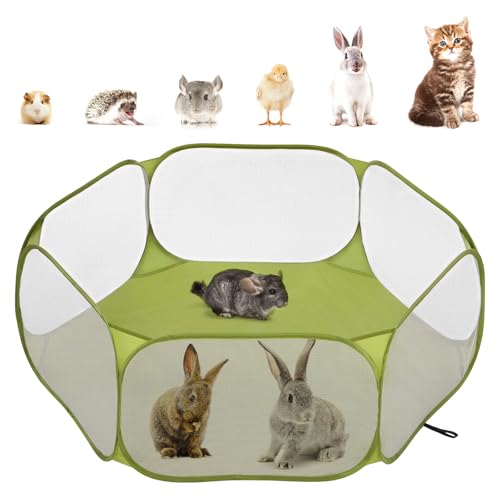 Pawaboo Kleintier-Laufstall, Wasserdichtes Kleintierkäfig-Zelt mit Starkem Stahldraht-Rahmen, Tragbarer Gartenzaun für Küken/Kätzchen/Welpen/Menschenschwein/Kaninchen/Hamster/Chinchillas, Avocadogrün von Pawaboo