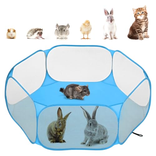 Pawaboo Kleintier-Laufstall, Wasserdichtes Kleintierkäfig-Zelt mit Starkem Stahldraht-Rahmen, Tragbarer Gartenzaun für Küken/Kätzchen/Welpen/Menschenschwein/Kaninchen/Hamster/Chinchillas, Blau von Pawaboo