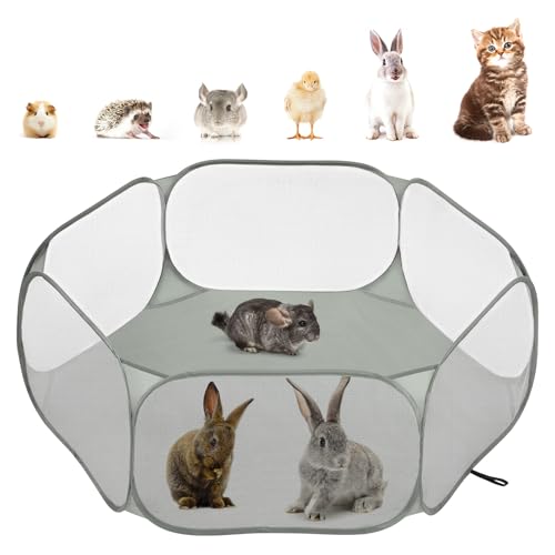 Pawaboo Kleintier-Laufstall, Wasserdichtes Kleintierkäfig-Zelt mit Starkem Stahldraht-Rahmen, Tragbarer Gartenzaun für Küken/Kätzchen/Welpen/Menschenschwein/Kaninchen/Hamster/Chinchillas, Grau von Pawaboo