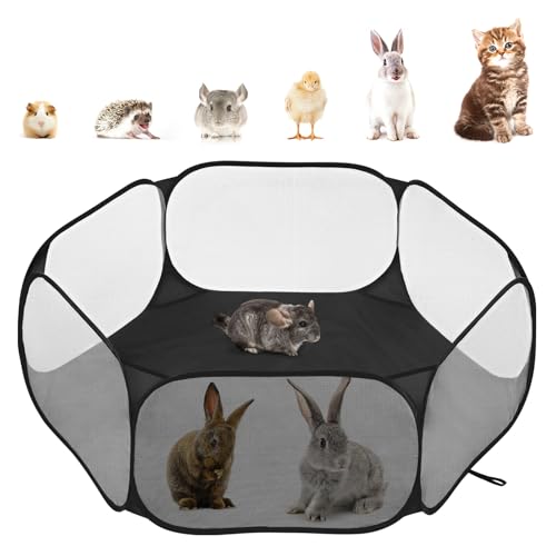 Pawaboo Kleintier-Laufstall, Wasserdichtes Kleintierkäfig-Zelt mit Starkem Stahldraht-Rahmen, Tragbarer Gartenzaun für Küken/Kätzchen/Welpen/Menschenschwein/Kaninchen/Hamster/Chinchillas, Schwarz von Pawaboo