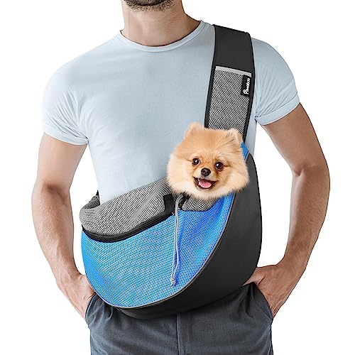 Pawaboo Hundetragetasche, Hundetasche, Verstellbare Tragetasche Hund, Haustier Umhängetasche Transporttasche für Haustiere, Hunde Tragetaschen Tragetücher für Spaziergang Outdoor - L, Hellblau von Pawaboo