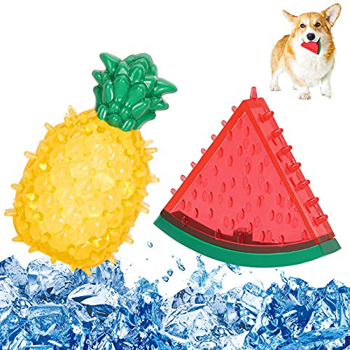 Pawaboo Pet Molaren Spielzeug, 2 Pack Haustier Spielzeug Sommer Hunde Kühlung Spielzeug Hundekauspielzeug Set für Welpen Kauen Training Spielen, Wassermelonen- und Ananasformen von Pawaboo