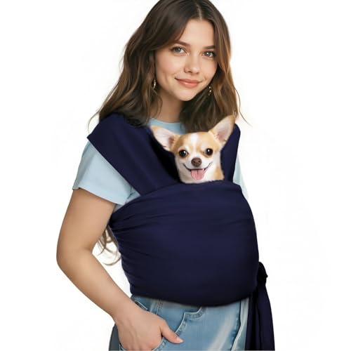 Pawaboo Tragetuch für Haustiere für Kleine Hunde und Katzen, Hände Frei Hundetragetasche Sling, Anti-Angst weiche Baumwolle Vorne liegend Katzentragetasche Papoose, Welpen-Kätzchen-Beutel, Marineblau von Pawaboo