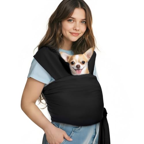 Pawaboo Tragetuch für Haustiere für Kleine Hunde und Katzen, Hände Frei Hundetragetasche Sling, Anti-Angst weiche Baumwolle Vorne liegend Katzentragetasche Papoose, Welpen-Kätzchen-Beutel, Schwarz von Pawaboo