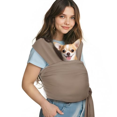 Pawaboo Tragetuch für Haustiere für Kleine Hunde und Katzen, Hände Frei Hundetragetasche Sling, Anti-Angst weiche Baumwolle Vorne liegend Katzentragetasche Papoose, Welpen-Kätzchen-Beutel, Braun von Pawaboo
