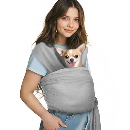 Pawaboo Tragetuch für Haustiere für Kleine Hunde und Katzen, Hände Frei Hundetragetasche Sling, Anti-Angst weiche Baumwolle Vorne liegend Katzentragetasche Papoose, Welpen-Kätzchen-Beutel, Grau von Pawaboo