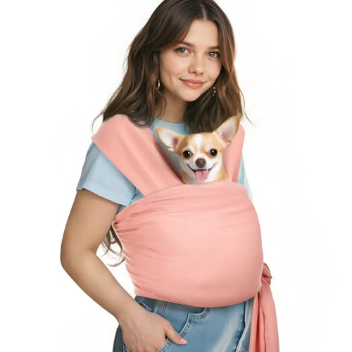 Pawaboo Tragetuch für Haustiere für Kleine Hunde und Katzen, Hände Frei Hundetragetasche Sling, Anti-Angst weiche Baumwolle Vorne liegend Katzentragetasche Papoose, Welpen-Kätzchen-Beutel, Rosa von Pawaboo