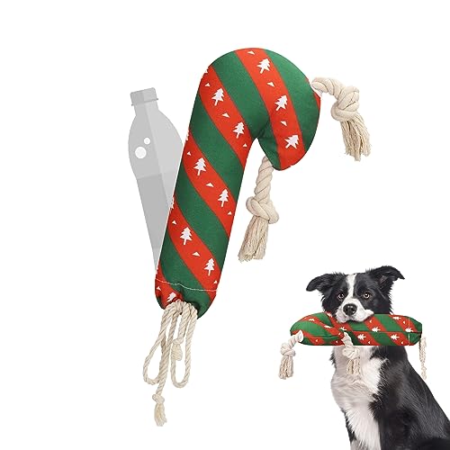 Pawaboo Weihnachten Hundespielzeug, Hund Plüsch Quietschspielzeug mit Seil, Interaktiv Welpenspielzeug mit Wasserflasche, Weihnachten Zuckerstange Form ohne Füllung, Kauspielzeug Knirschen für Hund von Pawaboo