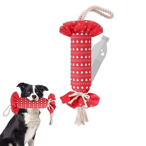 Pawaboo Weihnachten Hundespielzeug, Hund Plüsch Quietschspielzeug mit Seil, Interaktiv Welpenspielzeug mit Wasserflasche, Weihnachtsbaummuster ohne Füllung, Knirschen für Hund, Kauspielzeug zum Zahnen von Pawaboo