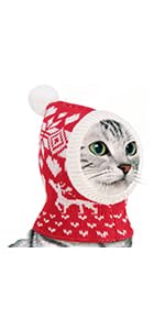 Pawaboo Weihnachtsmütze für Hunde, Lustige Gestrickte Weihnachtsmütze mit Bommel, Gehäkelte Snood-Wintermütze mit Ohrenklappen, Halswärmer-Kapuze für Mittelgroße Hunde, XS, Weihnachtshirsch Rot von Pawaboo